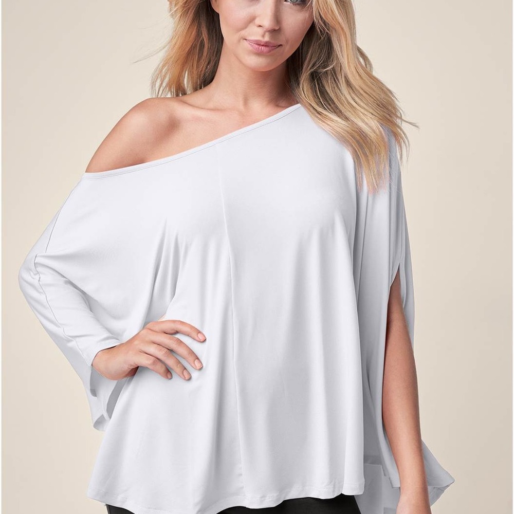Asymmetrical Shoulder Baring Top White Color Size XS S